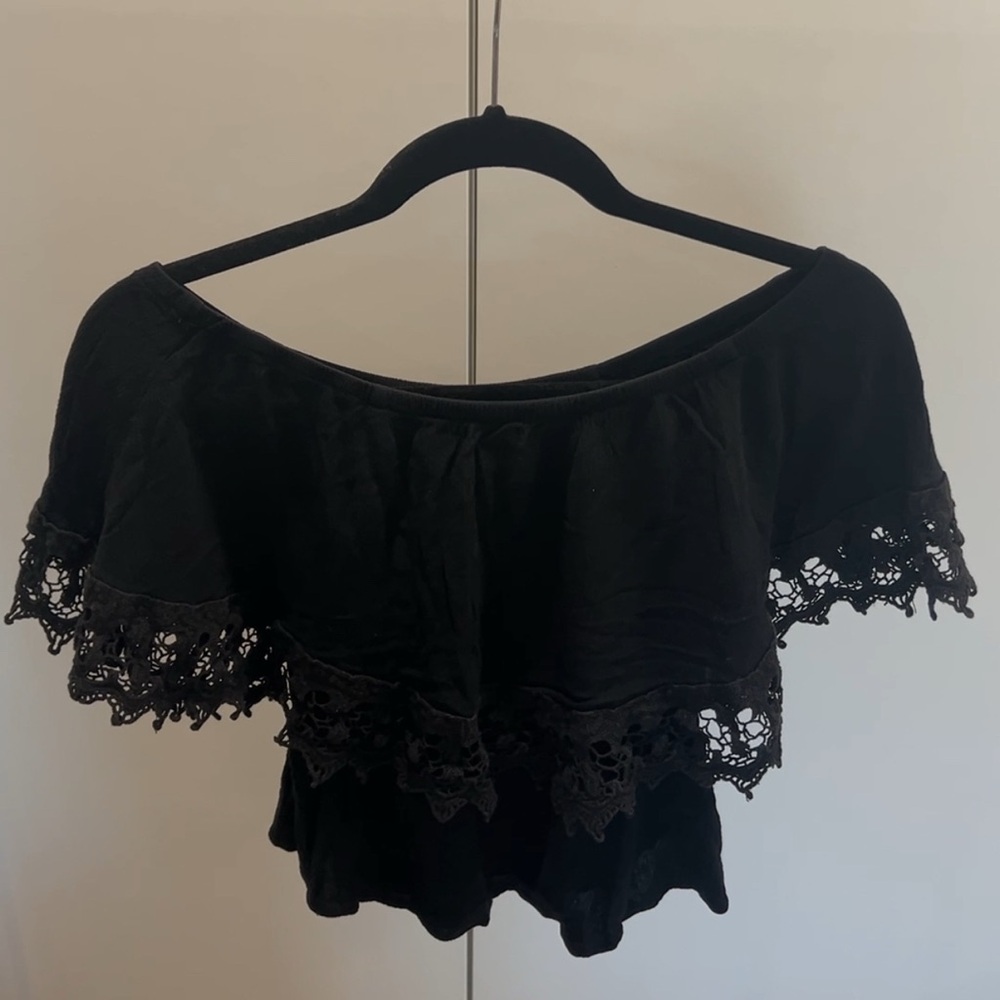 Design Lab Lord & Taylor Black Lace Off-Shoulder Blouse